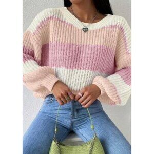 Round Neck  Color Block Drop Shoulder Sweater